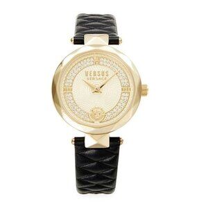 Versus Versace Womens Watch Covent Garden Goldtone Crystal & Leather Strap New‎